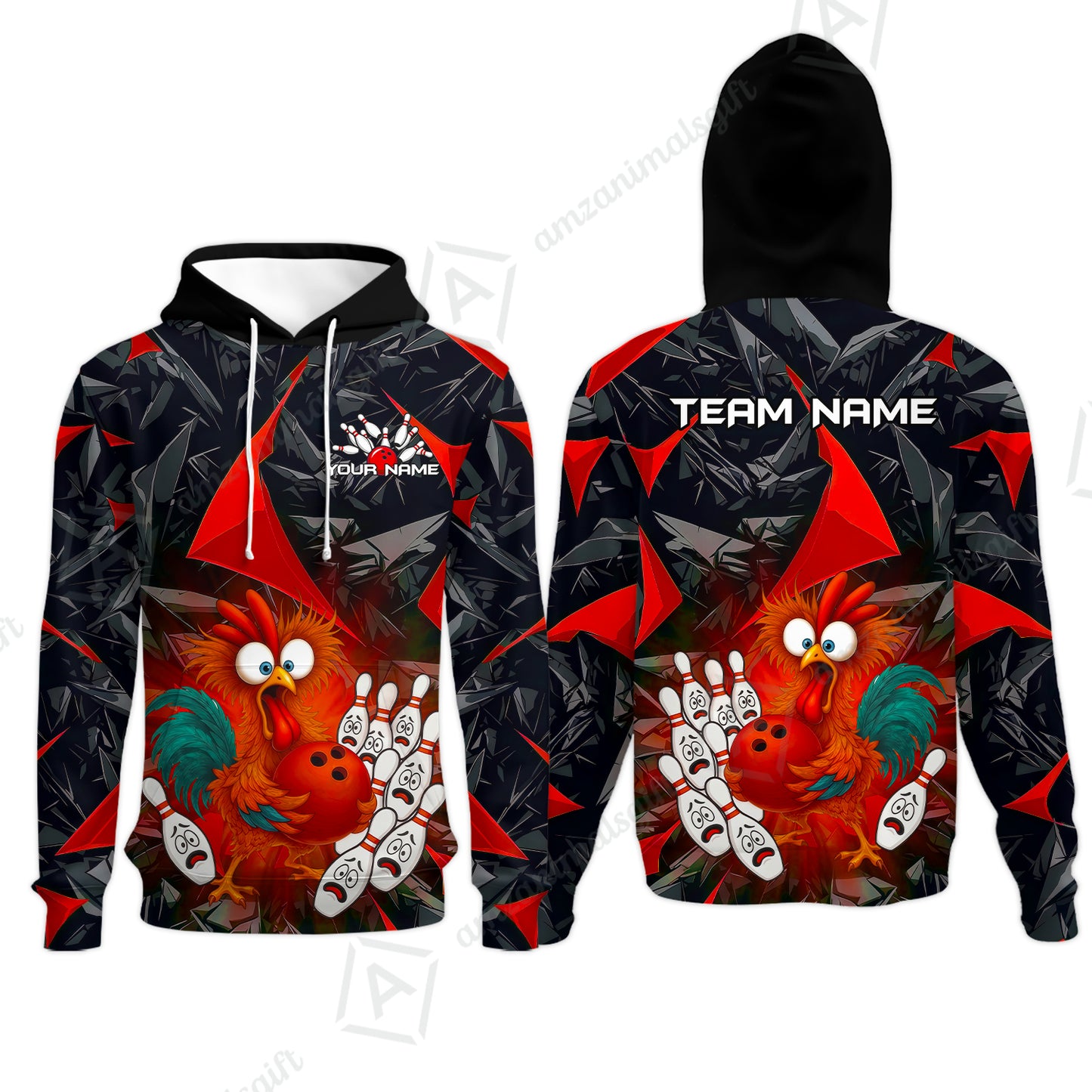 Custom Bowling Jersey Polo Shirt, Crazy Chicken Bowling Custom Bowling Jersey Team Shirt For Players With Name & Team Name