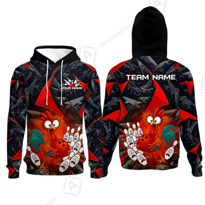 Custom Bowling Jersey Polo Shirt, Crazy Chicken Bowling Custom Bowling Jersey Team Shirt For Players With Name & Team Name
