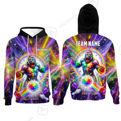 Custom Bowling Jersey Polo Shirt, Rainbow Gemstone Gorilla, Custom Bowling Jersey Team Shirt For Players With Name and Team Name