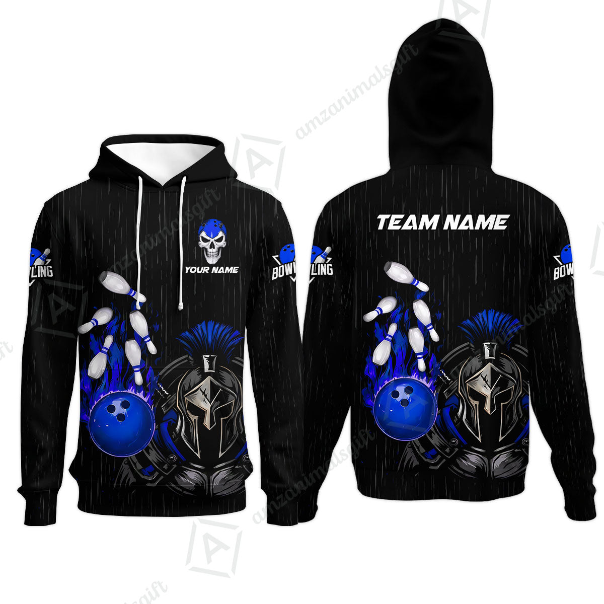 Custom Bowling Jersey Polo Shirt, Fire Bowling Knight Rain Skull Logo, Personalize Name & Team Name
