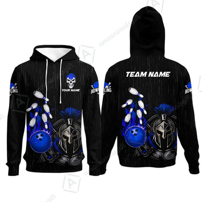 Custom Bowling Jersey Polo Shirt, Fire Bowling Knight Rain Skull Logo, Personalize Name & Team Name