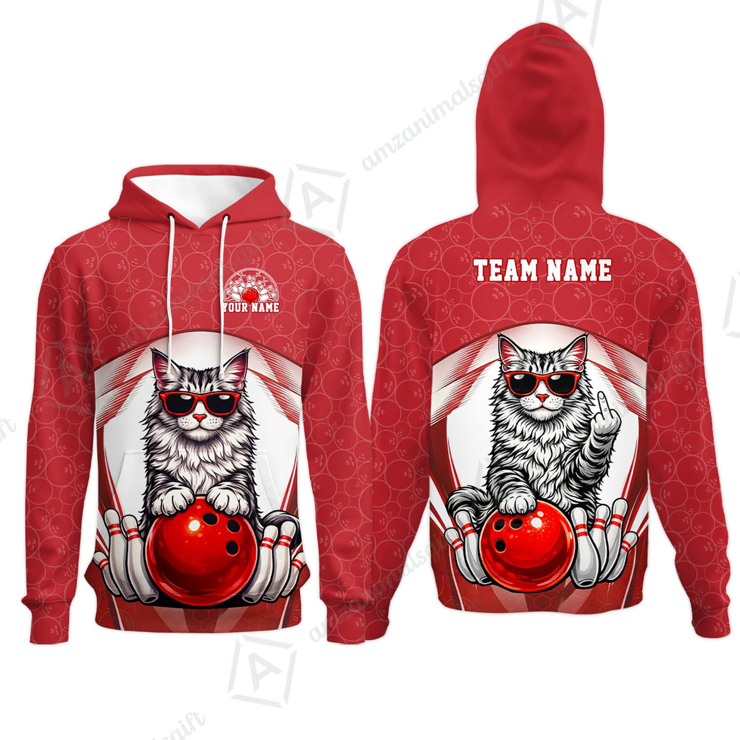 Custom Bowling Polo Shirt, Funny Cat with Sunglasses Bowling Custom Bowling Polo Team Shirt For Players With Name & Team Name
