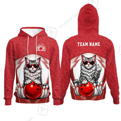 Custom Bowling Polo Shirt, Funny Cat with Sunglasses Bowling Custom Bowling Polo Team Shirt For Players With Name & Team Name