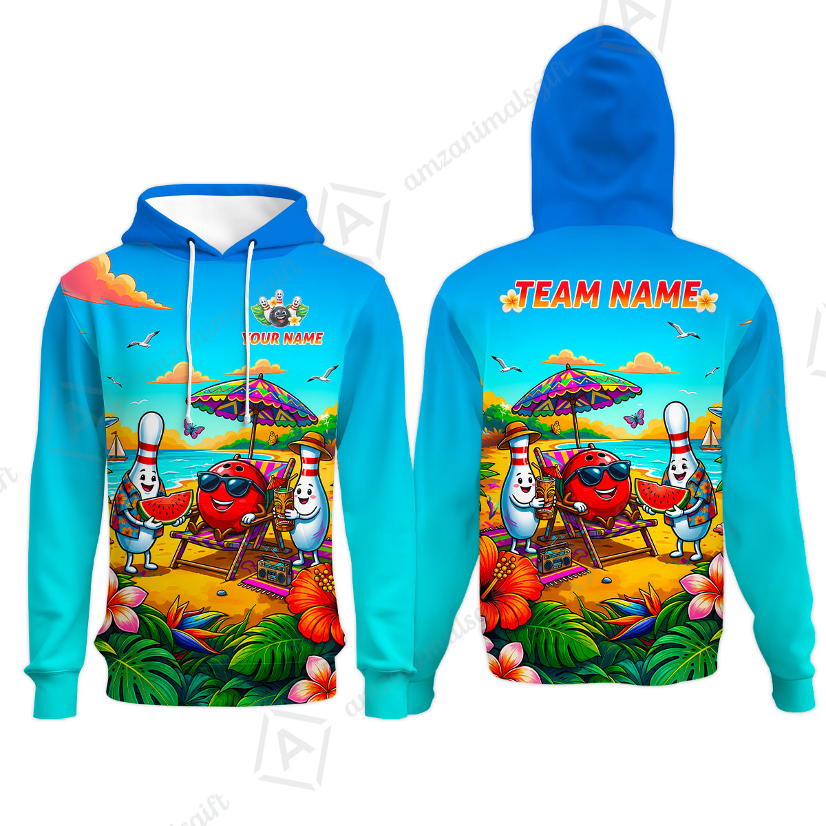 Custom Bowling Jersey Polo Shirt, Tropical Strikes, Custom Bowling Jersey Team Shirt For Players With Name and Team Name