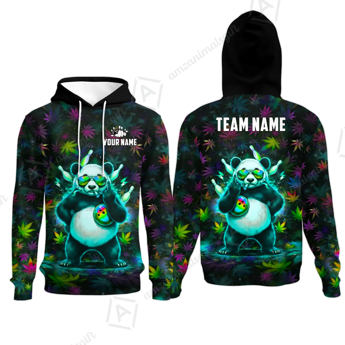 Custom Bowling Jersey Polo Shirt, Badass Stoner Panda & Psychedelic Leaves, Custom Bowling Jersey Team Shirt For Players With Name & Team Name