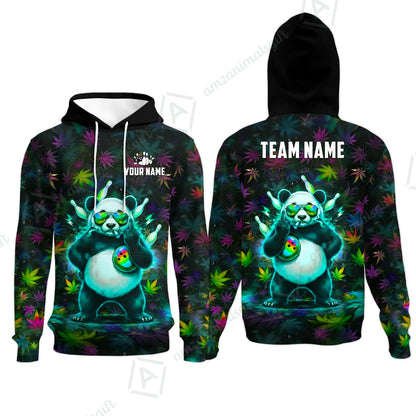 Custom Bowling Jersey Polo Shirt, Badass Stoner Panda & Psychedelic Leaves, Custom Bowling Jersey Team Shirt For Players With Name & Team Name