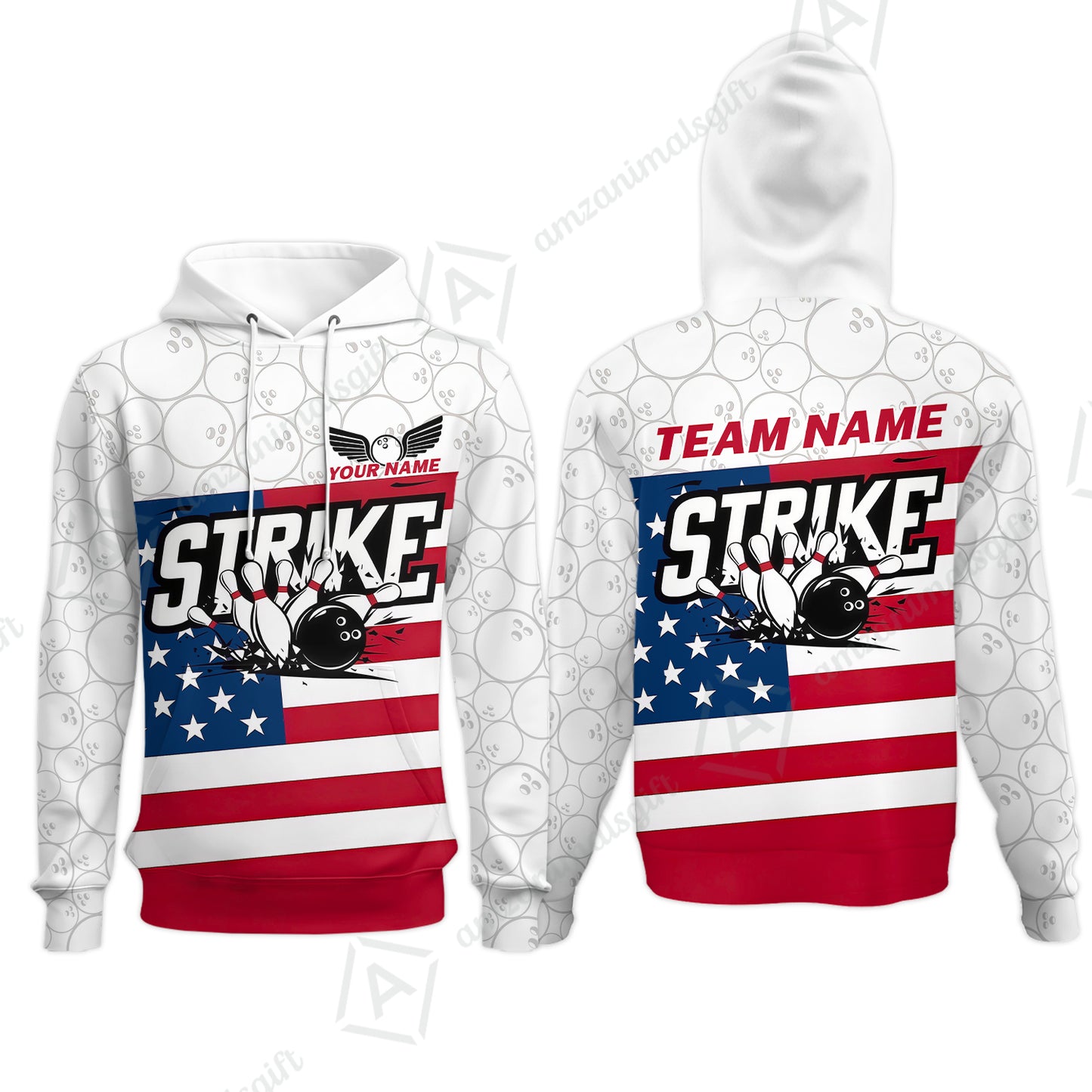 Custom Bowling Jersey Polo Shirt, Classic American Flag Block Strike, Custom Bowling Jersey Team Shirt For Players With Name and Team Name