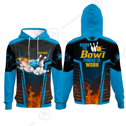 Customized Bowling Jersey, The Blue Bowling Ball Born To Bowl Forced To Work Personalized Name Custom Team Name Logo For Bowling Team