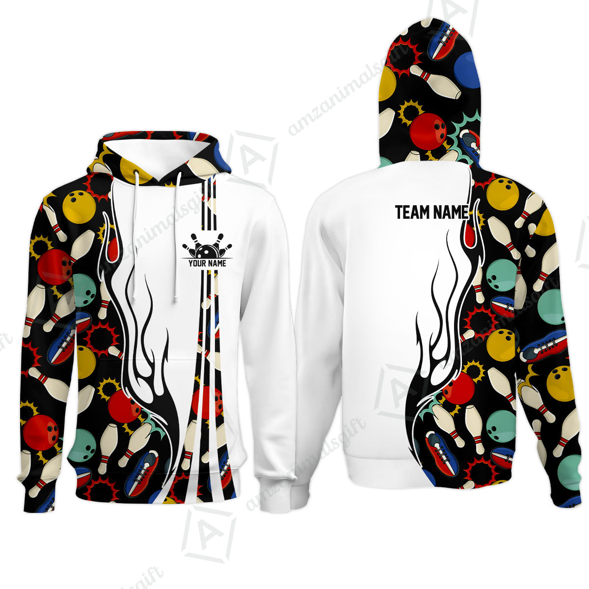 Custom Bowling Team Jerseys Polo Shirts, Custom Multi Color Icon Bowling Uniforms Jerseys, Personalized Name And Team Name