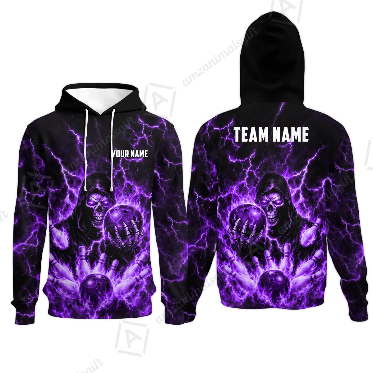 Custom Bowling Jersey Polo Shirt, Lightning Grim Reaper, Custom Bowling Jersey Team Shirt For Players With Name & Team Name