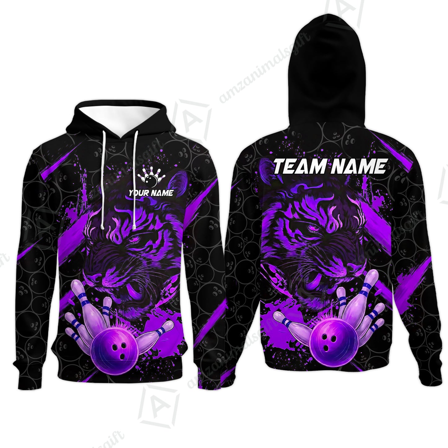 Customized Bowling Unisex Polo Shirt, Tiger Ball Striking Pins, Bowling Uniforms, Personalized Name And Team Name