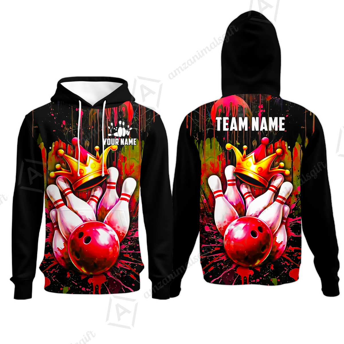 Custom Bowling Jersey Polo Shirt, Neon King Crown, Custom Bowling Jersey Team Shirt For Players With Name and Team Name