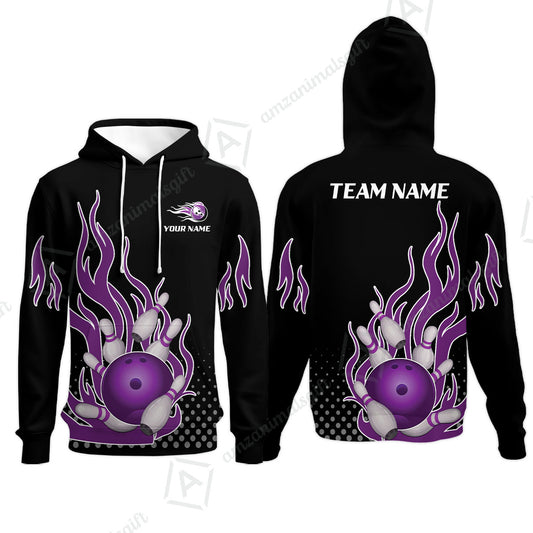 Customized Bowling Team Purple Flame Hoodie, Bowling uniforms Bowling Flame Hoodie