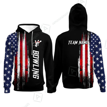 Personalized Polo American Flag Bowling Black Shirt, Bowling Jersey Shirt For Tournament Team Men Women Bowlers