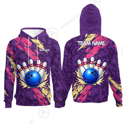Custom Bowling Team Unisex Polo Shirt, Ion Max Bowling Ball Purple Fire Strike Design for Bowlers