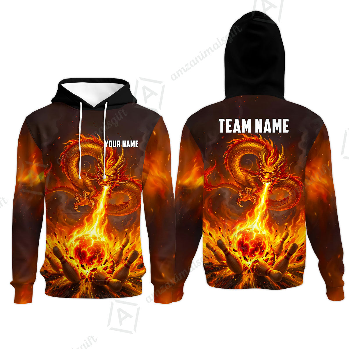 Custom Bowling Jersey Polo Shirt, Asian Dragon's Fire Strike, Custom Bowling Jersey Team Shirt For Players With Name & Team Name