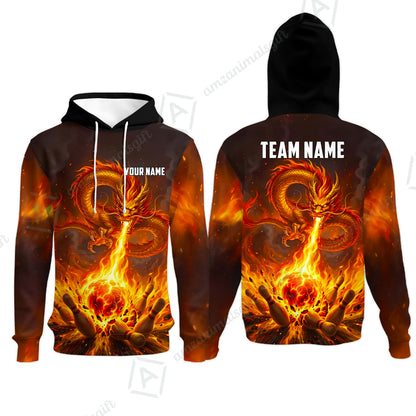 Custom Bowling Jersey Polo Shirt, Asian Dragon's Fire Strike, Custom Bowling Jersey Team Shirt For Players With Name & Team Name