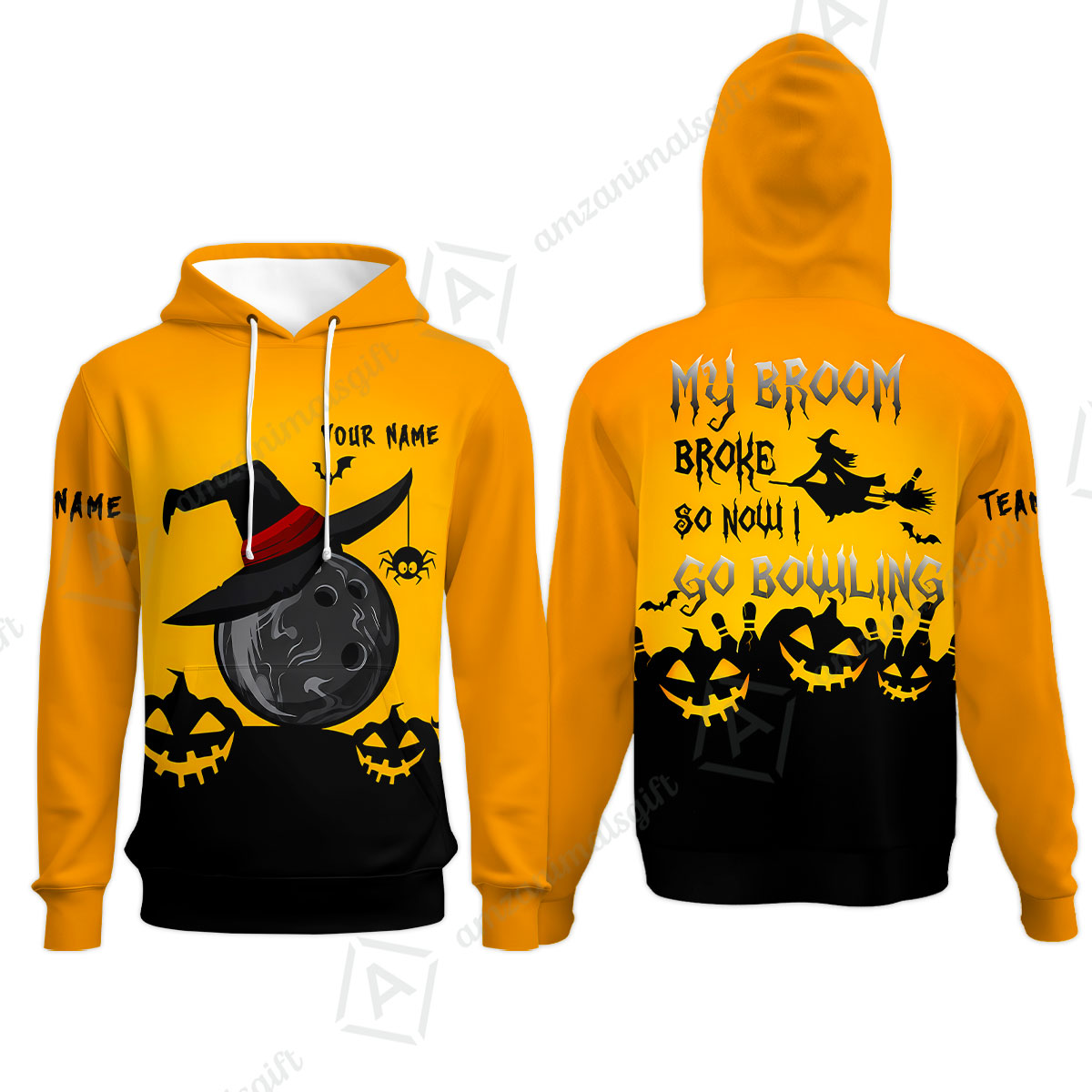Custom Bowling Jersey Polo Shirt, Halloween My Broom Broke So Now I Go Bowling, Personalized Name And Team Name