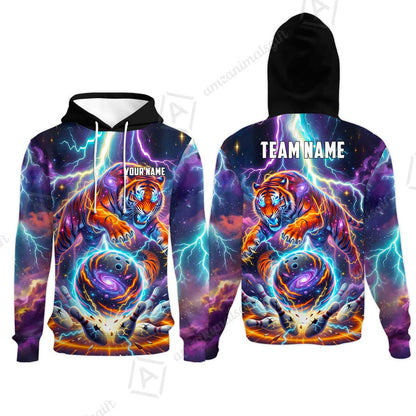 Custom Bowling Jersey Polo Shirt, Galactic Tiger Electric Strike, Custom Bowling Jersey Team Shirt For Players With Name and Team Name