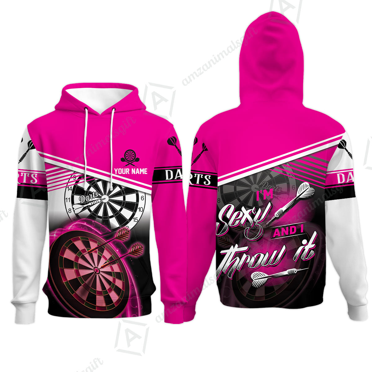 Darts Custom Name Men Polo Shirt, Dartboard Personalized Pink Men Polo Shirt Gift For Darts Lovers, Friend, Team, I'm Sexy And I Throw It