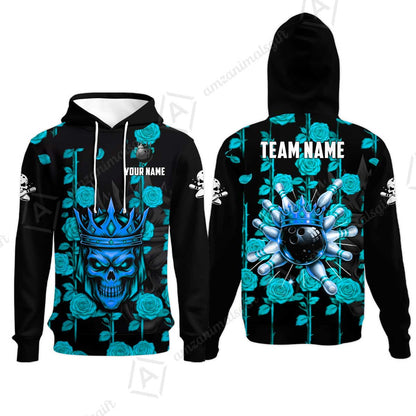 Custom Bowling Jersey Polo Shirt, Royal Skull Bowling, Custom Bowling Jersey Team Shirt For Players With Name & Team Name