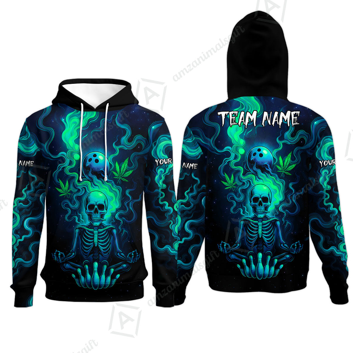 Custom Bowling Team Unisex Polo Shirt, Neon Skull CNB Bowling Custom Shirt Featuring Personalized Name and Team Name