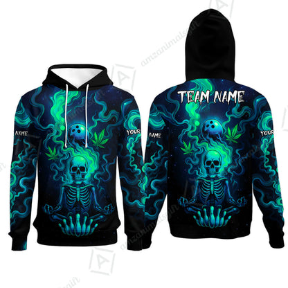 Custom Bowling Team Unisex Polo Shirt, Neon Skull CNB Bowling Custom Shirt Featuring Personalized Name and Team Name