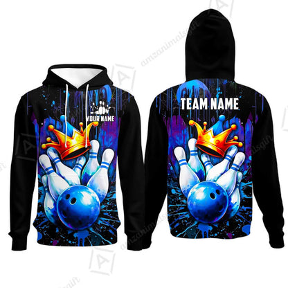 Custom Bowling Jersey Polo Shirt, Neon King Crown, Custom Bowling Jersey Team Shirt For Players With Name and Team Name