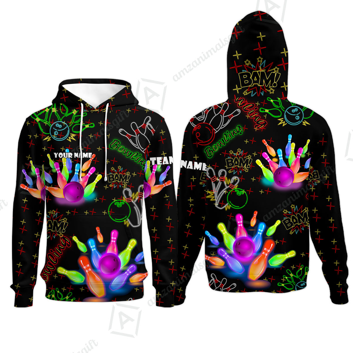 Custom Colorful Neon Bowling Team Jerseys Polo Shirts, Bowling uniforms, Funny Bowling Ball Colorful Neon Bowling Personalized Name And Team Name