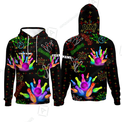 Custom Colorful Neon Bowling Team Jerseys Polo Shirts, Bowling uniforms, Funny Bowling Ball Colorful Neon Bowling Personalized Name And Team Name