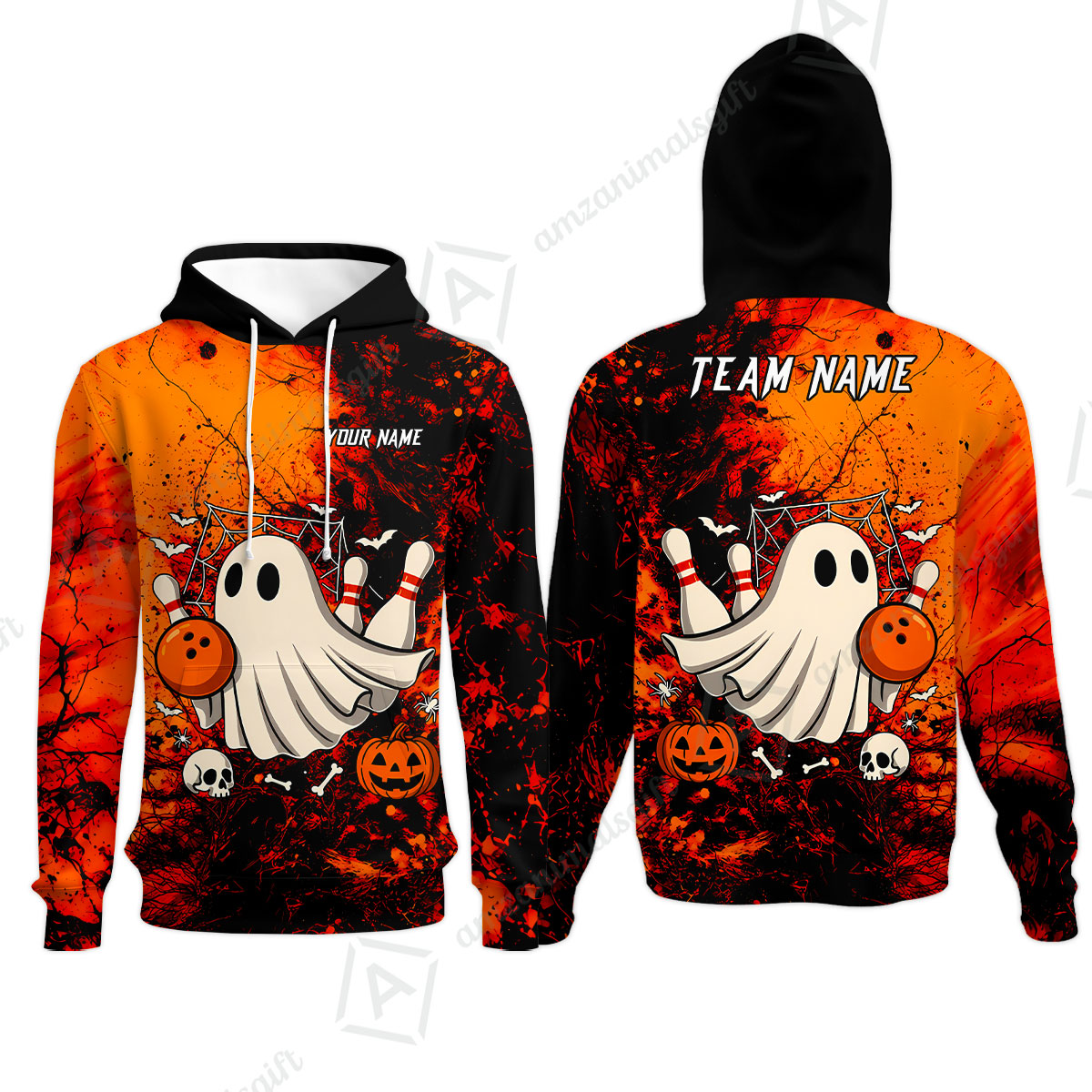 Customized Bowling Shirt, Halloween Ghost Boo Bowler, Personalized Polo Shirt For Players With Name & Team Name