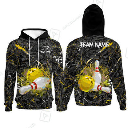 Customized Bowling Unisex Polo Shirt, Swirling Marbled Pattern Vibrant Veins, Bowling Uniforms, Personalized Name And Team Name