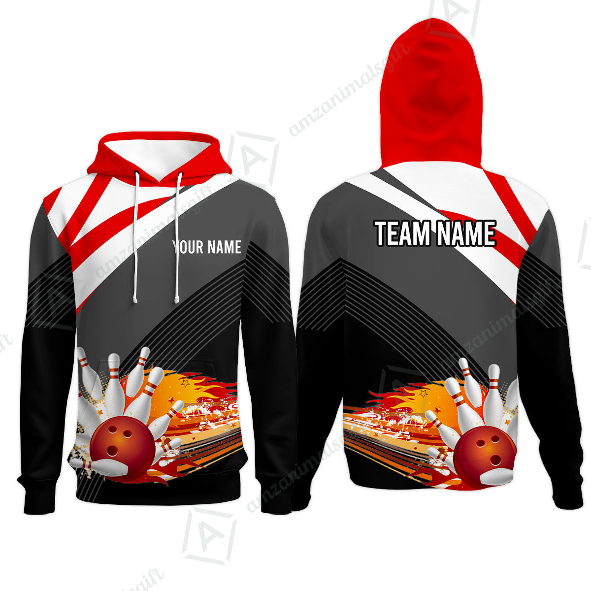 Custom Black and Red Flame Bowling Team Jersey Polo Shirts, Bowling Team Uniforms Jerseys, Personalized Name And Team Name