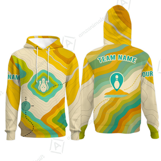 Customized Vintage Bowling Hoodie, Topographic Map Trail Style Hoodie For Bowling Team, Bowlers