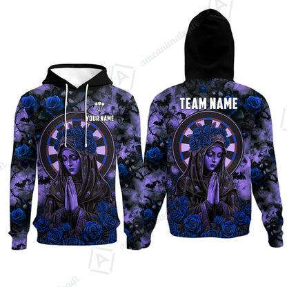 Custom Darts Jersey Polo Shirt, Gothic Madonna And Blue Rose, Custom Dart Jersey Team Shirt For Players With Name & Team Name