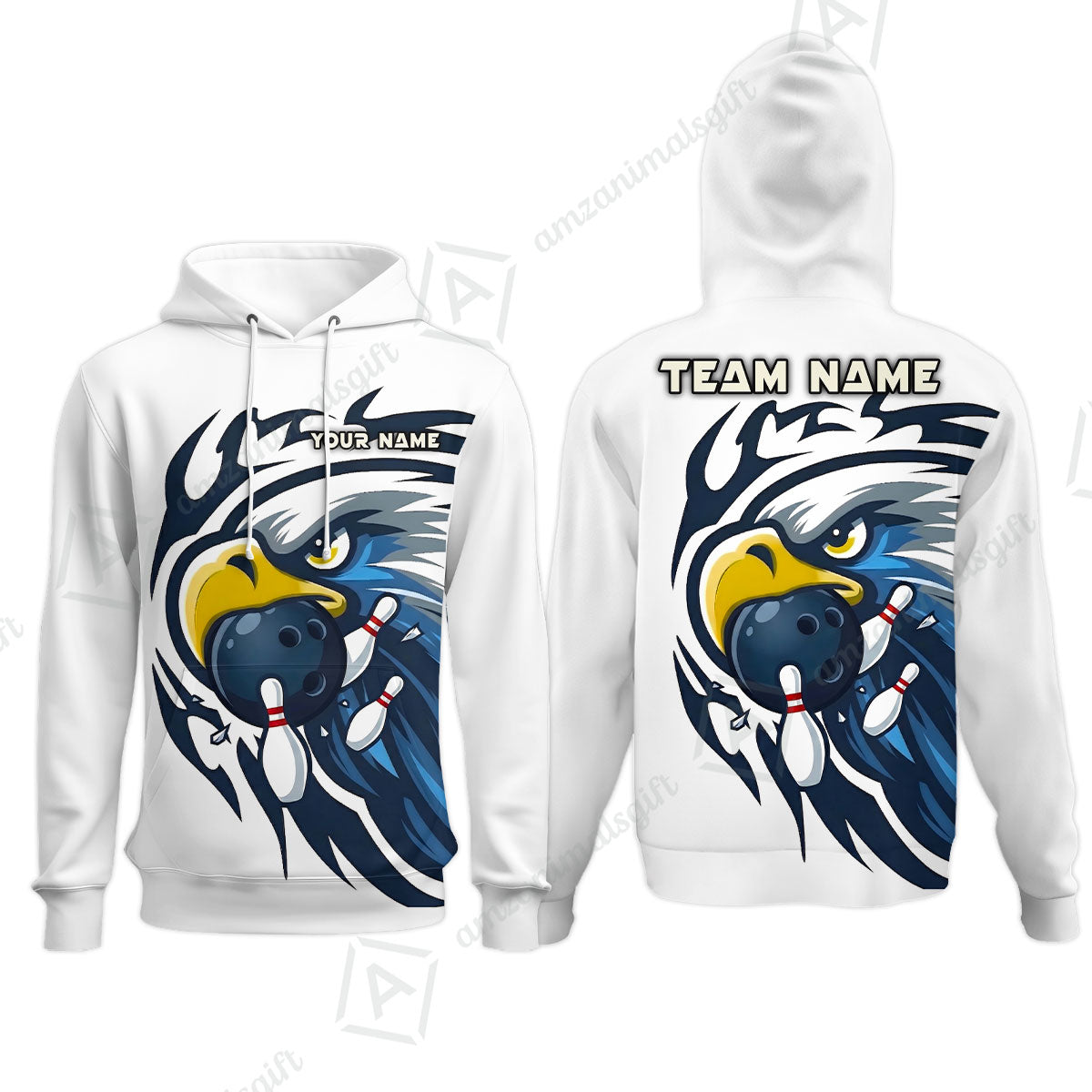 Custom Bowling Jersey Polo Shirt, Majestic Blue Eagle Mascot, Custom Bowling Jersey Team Shirt For Players With Name and Team Name