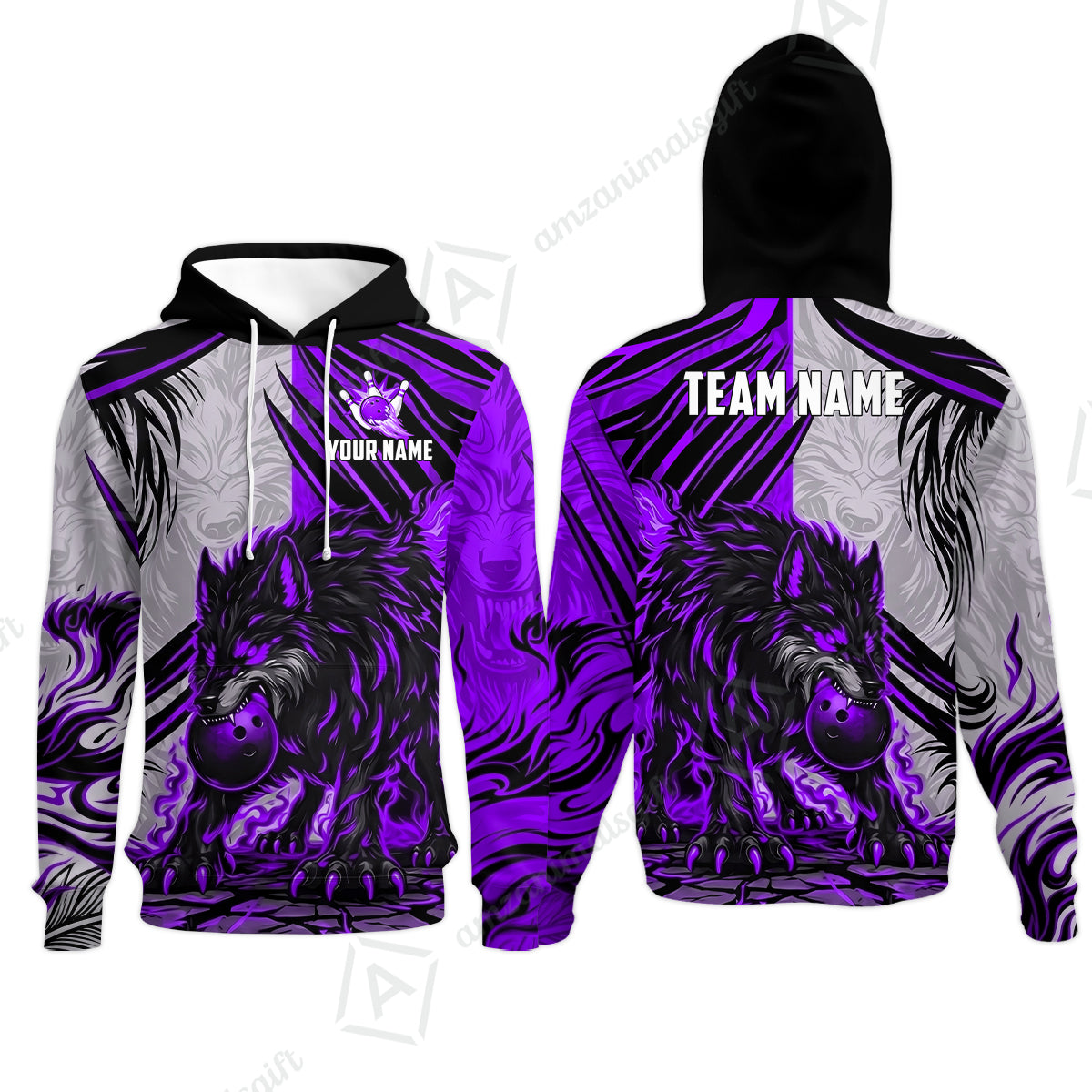Custom Bowling Jersey Polo Shirt, Lone Wolf Strike & Emerald Frost, Custom Bowling Jersey Team Shirt For Players With Name & Team Name