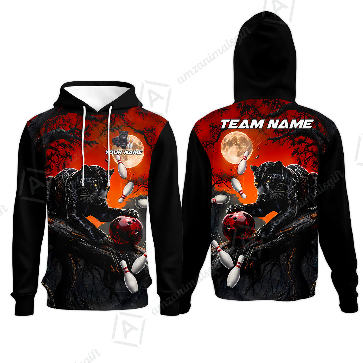 Customized Bowling Shirt, Midnight Panther, Personalized Polo Shirt For Players With Name & Team Name