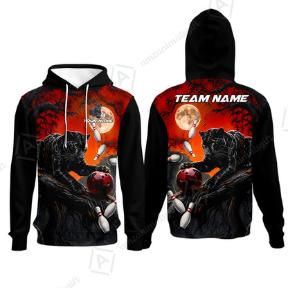 Customized Bowling Shirt, Midnight Panther, Personalized Polo Shirt For Players With Name & Team Name
