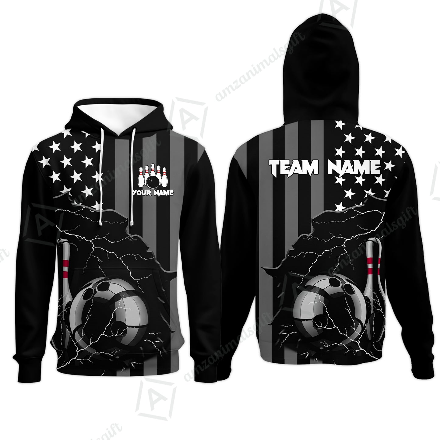 Custom Bowling Jersey Polo Shirt, Monochrome Lightning Flag Storm, Custom Bowling Jersey Team Shirt For Players With Name and Team Name