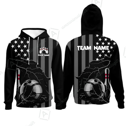 Custom Bowling Jersey Polo Shirt, Monochrome Lightning Flag Storm, Custom Bowling Jersey Team Shirt For Players With Name and Team Name