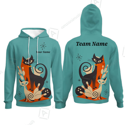 Custom Bowling Jersey Polo Shirt, Retro Cats, Custom Bowling Jersey Team Shirt For Players With Name & Team Name