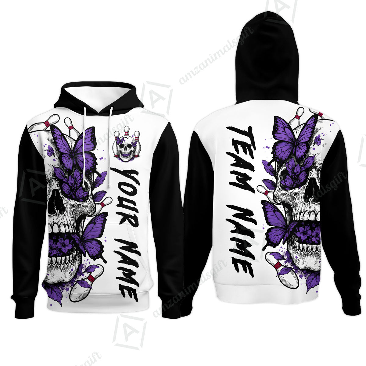 Custom Bowling Jersey Polo Shirt, Skull With Butterfly, Custom Bowling Jersey Team Shirt For Players With Name and Team Name