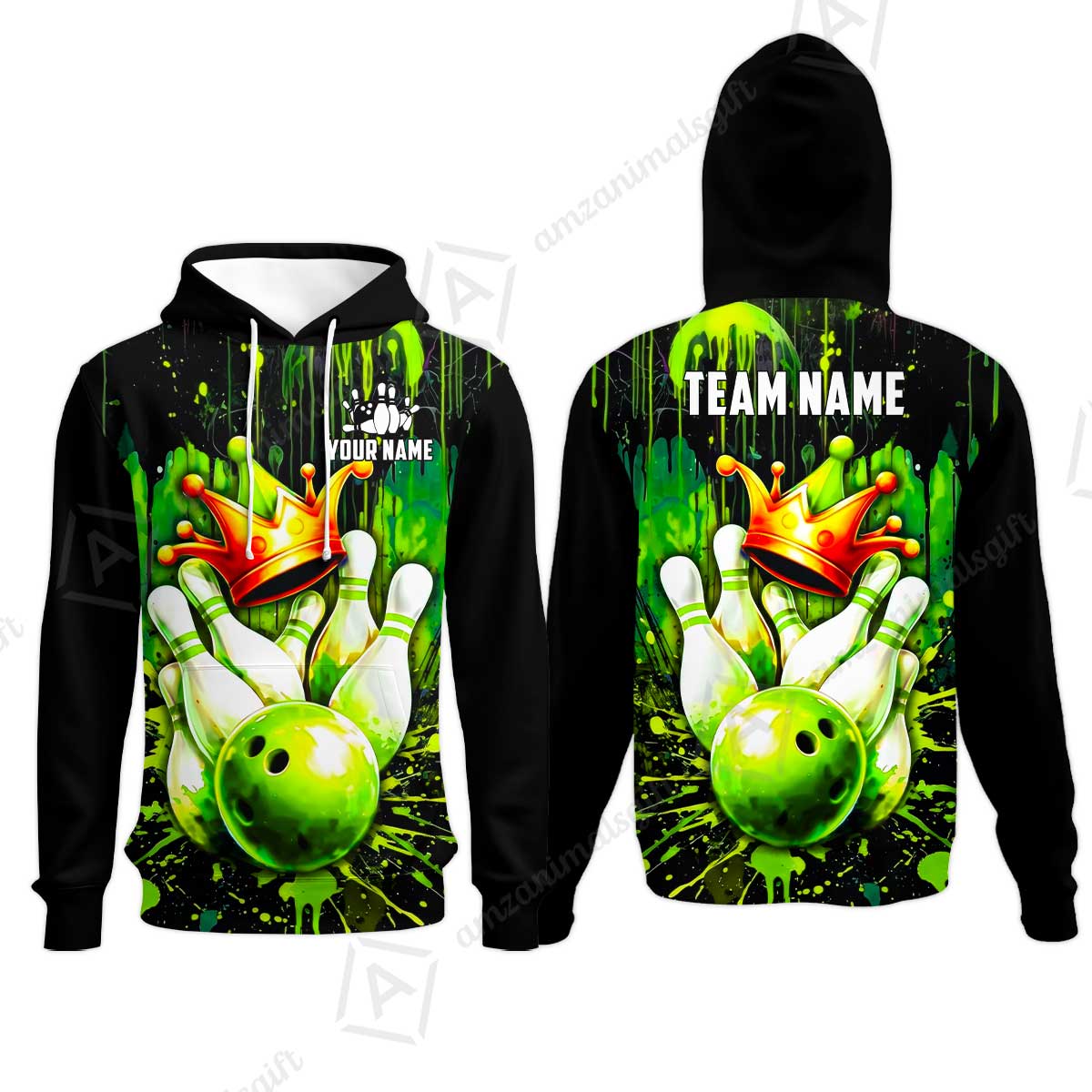 Custom Bowling Jersey Polo Shirt, Neon King Crown, Custom Bowling Jersey Team Shirt For Players With Name and Team Name