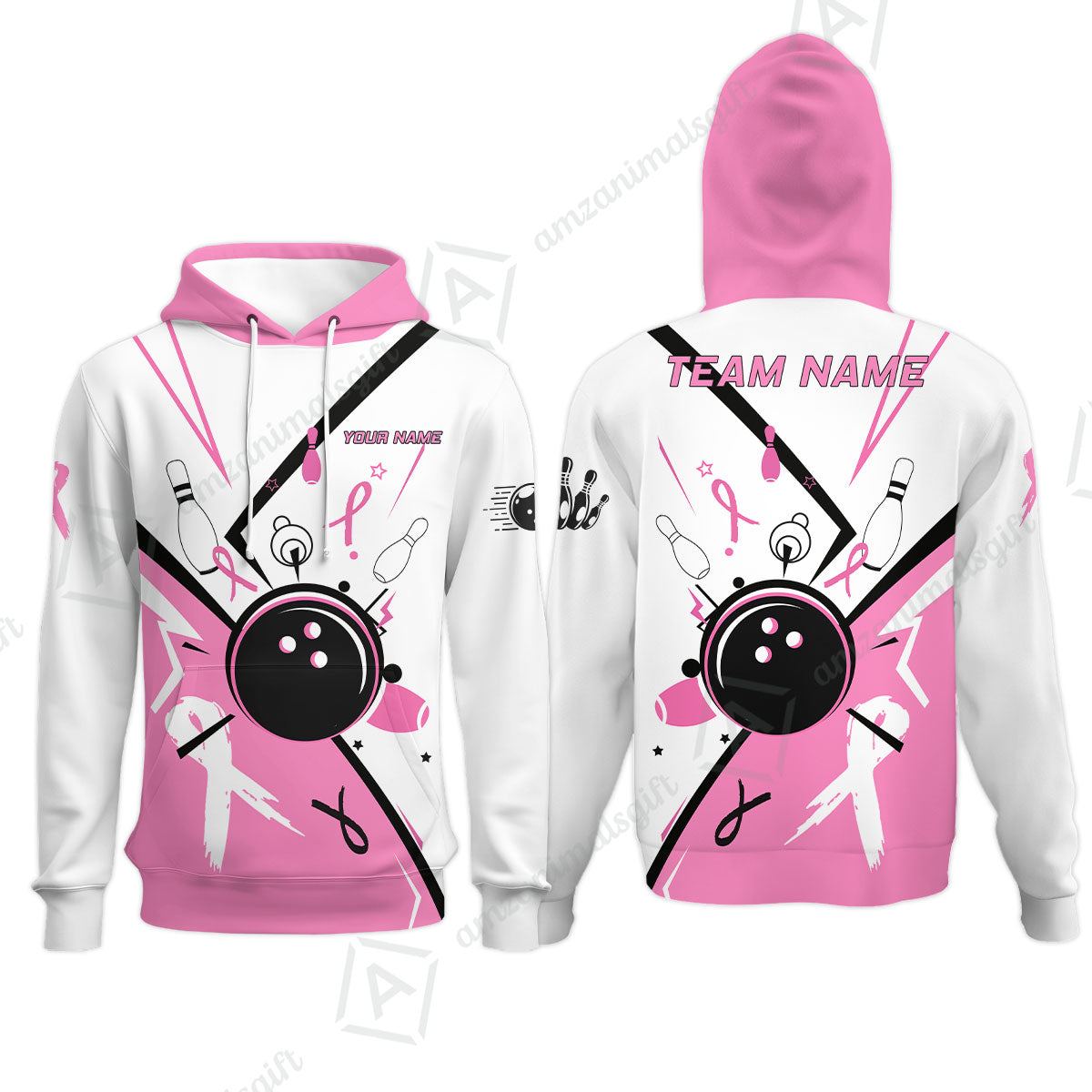 Custom Bowling Team Uniform Jerseys Pink and White sportswear with Ribbon, Bowling Shirt Personalized Name And Team Name