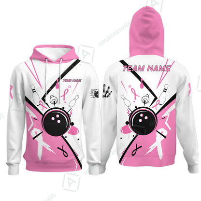 Custom Bowling Team Uniform Jerseys Pink and White sportswear with Ribbon, Bowling Shirt Personalized Name And Team Name