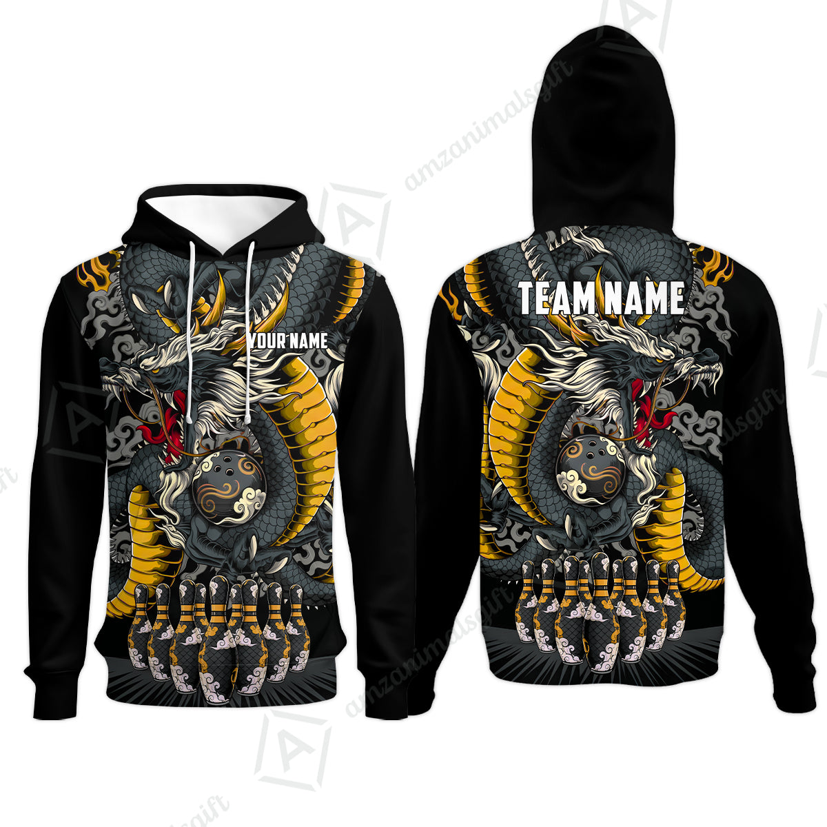 Custom Bowling Jersey Polo Shirt, Oriental Jade Dragon & Classic Clouds, Custom Bowling Jersey Team Shirt For Players With Name & Team Name