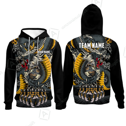 Custom Bowling Jersey Polo Shirt, Oriental Jade Dragon & Classic Clouds, Custom Bowling Jersey Team Shirt For Players With Name & Team Name