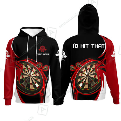 Personalised Darts Men Polo Shirts, I'D Hit That Darts Red Black Background Custom Name  Polo Shirts