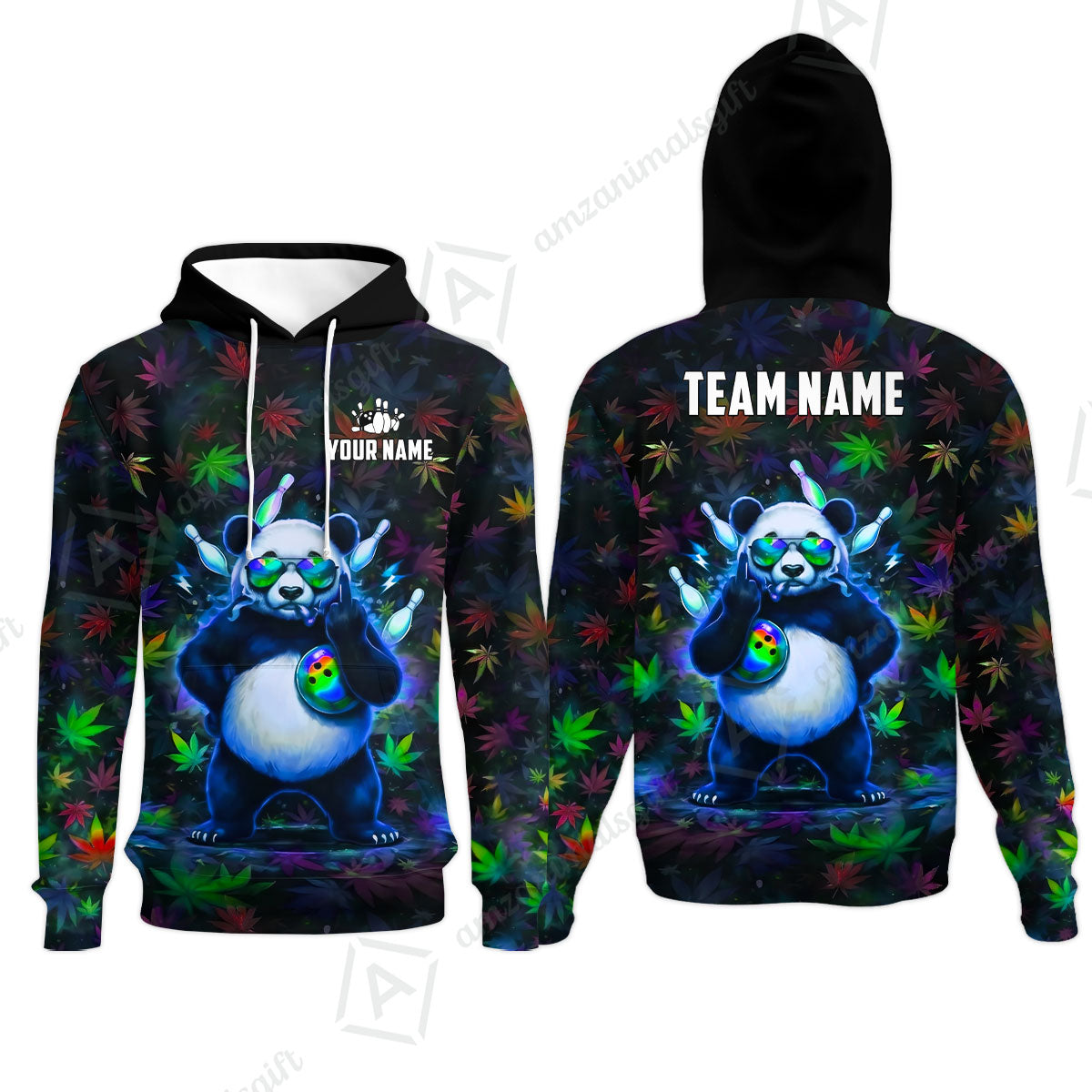 Custom Bowling Jersey Polo Shirt, Badass Stoner Panda & Psychedelic Leaves, Custom Bowling Jersey Team Shirt For Players With Name & Team Name